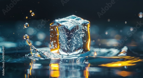 Close Up of Ice Cube Dropping Into Water With Splash and Bubbles