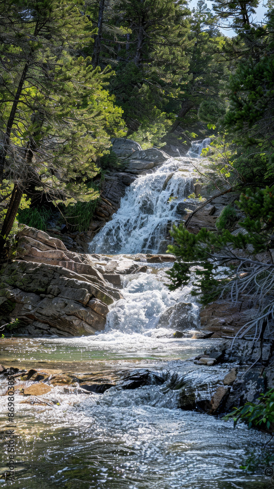 Naklejka premium Realistic photo of natural waterfall. High resolution image taken professionally. Nature waterfall and incredible view.