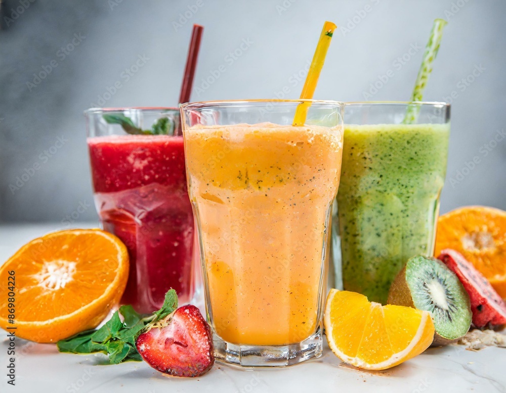 Roter, gelber, grüner und oranger Smoothie Roter, gelber, grüner und oranger Smoothie