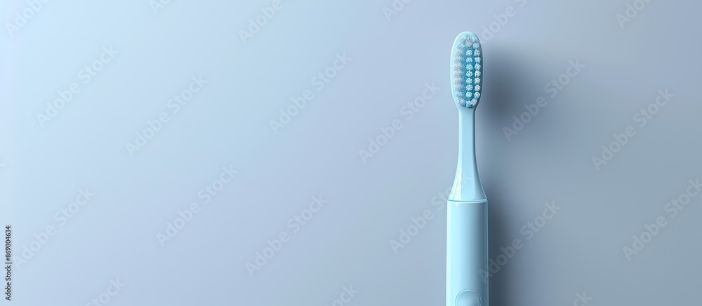 Isolated on a white backdrop is a baby blue toothbrush, with copy space image. Isolated on a white backdrop is a baby blue toothbrush, with copy space image.