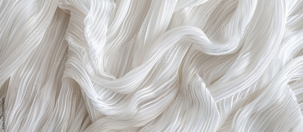 Obraz premium Elevate your mood with the stunning white silk striped fabric featuring a metallic sheen, perfect for enhancing your project with its elegance and charm. Include a copy space image.