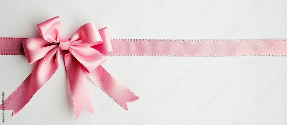 A pink bow adorns a white backdrop, ideal for a copy space image. A pink bow adorns a white backdrop, ideal for a copy space image.