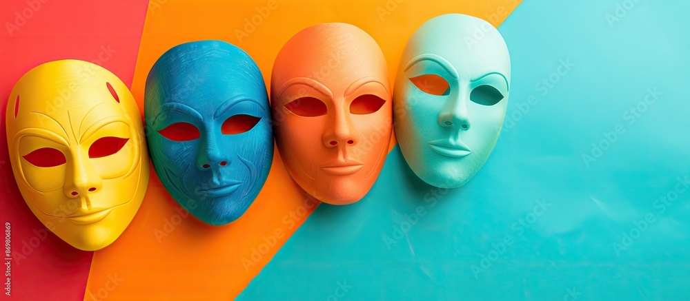 Obraz premium Mask options displayed on a vibrant paper background with copy space image.