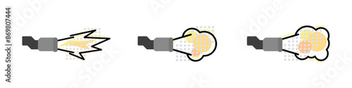 Vector exhaust gas icons. Smoke icon with auto template. Vector explosion logo. Fast wind vector icon. Vector illustration.