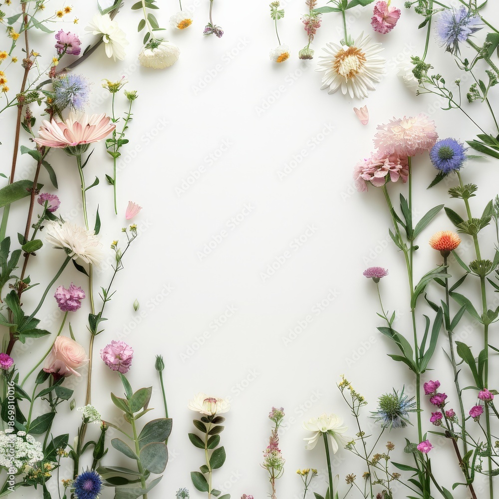 White background with colorful flower frame White background with colorful flower frame