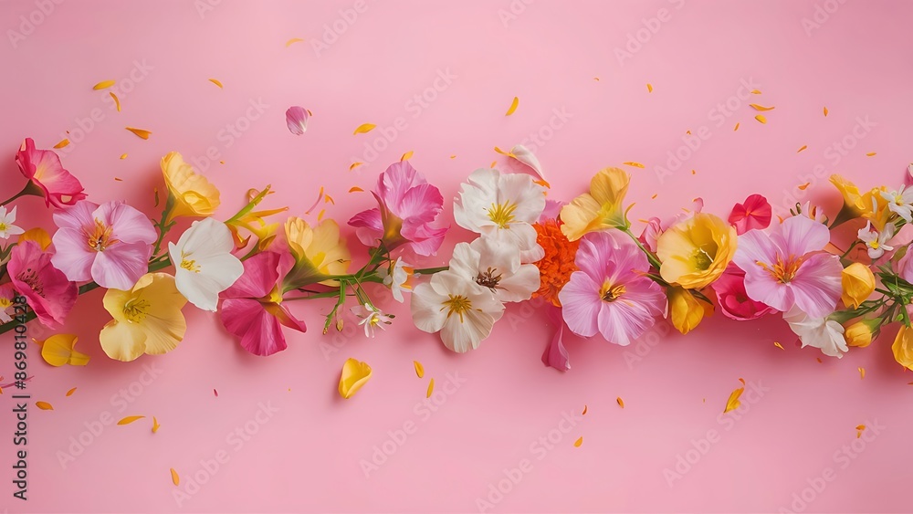 Beautiful spring flowers on pink background Beautiful spring flowers on pink background