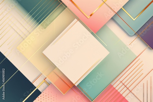 Colorful abstract square shape background with luxury golden line illustration background