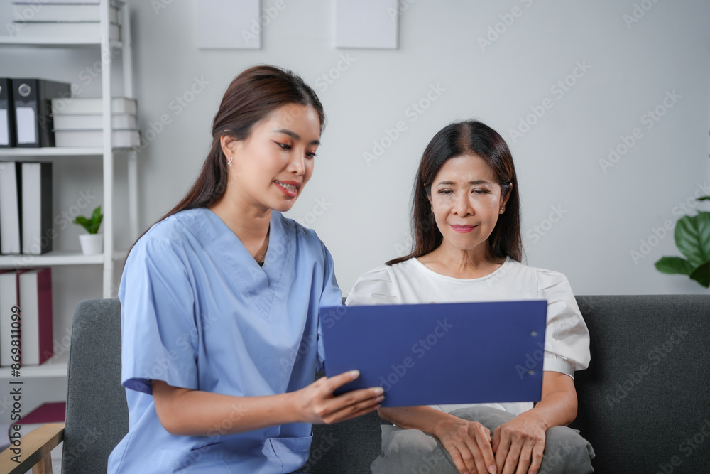 Young doctor explaining medical test results to senior patient Young doctor explaining medical test results to senior patient