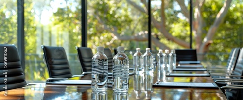 Modern Conference Room With Large Windows Overlooking Greenery in the Daylight