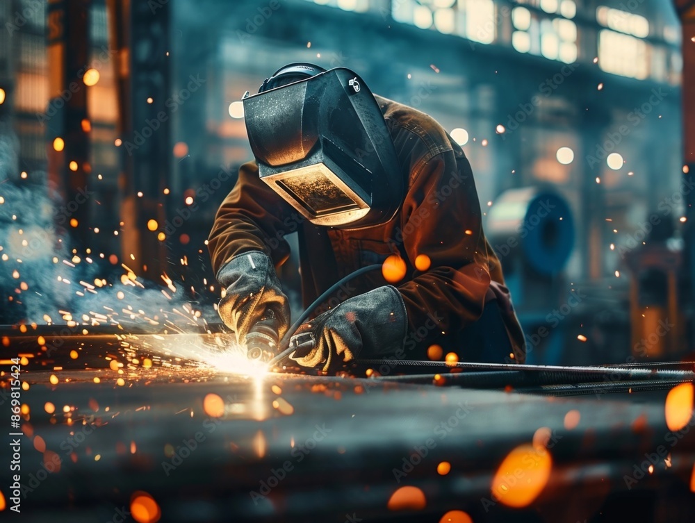 Skilled Welder Crafting Intricate Metal Sculptures in Gritty Industrial Warehouse Setting Skilled Welder Crafting Intricate Metal Sculptures in Gritty Industrial Warehouse Setting