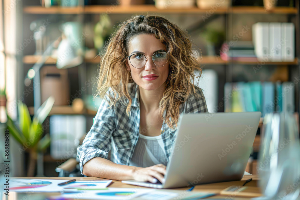Innovative Female Manager Crafting Modern Business Strategy at Creative Agency Specialized Writer Developing Corporate Project Plans on Laptop Innovative Female Manager Crafting Modern Business Strategy at Creative Agency Specialized Writer Developing Corporate Project Plans on Laptop