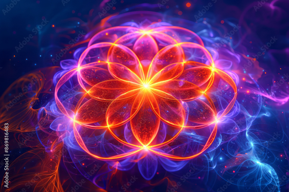 Neon Psychedelic Surrealism Sacred Geometry Flower of Life in 3D Fractalized Background Neon Psychedelic Surrealism Sacred Geometry Flower of Life in 3D Fractalized Background