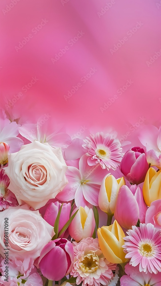 Beautiful spring flowers on pink background Beautiful spring flowers on pink background