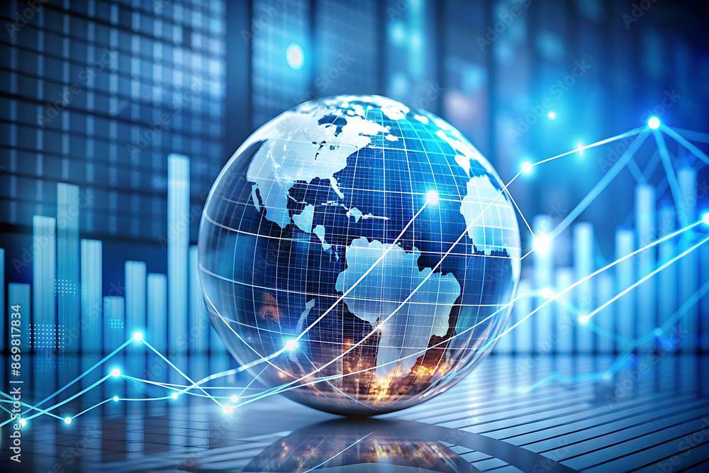 Business man touch global data network and analysis customer growth graph