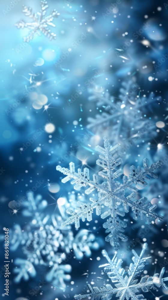 Winter background with snowflake. Christmas floating ice crystals in bright colors. Close-up of landscape with snow and ice. Winter background with snowflake. Christmas floating ice crystals in bright colors. Close-up of landscape with snow and ice.