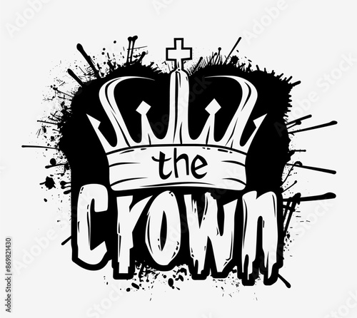 Black crown with red splashes of paint behind and below. The words The Crown are stylized and appear below the crown in a dripping font.