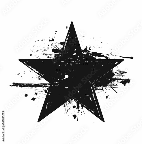 Black and white distressed and disintegrating five-pointed star with a dripping effect, stencil and paint graffiti. The edges of the star are uneven and ragged