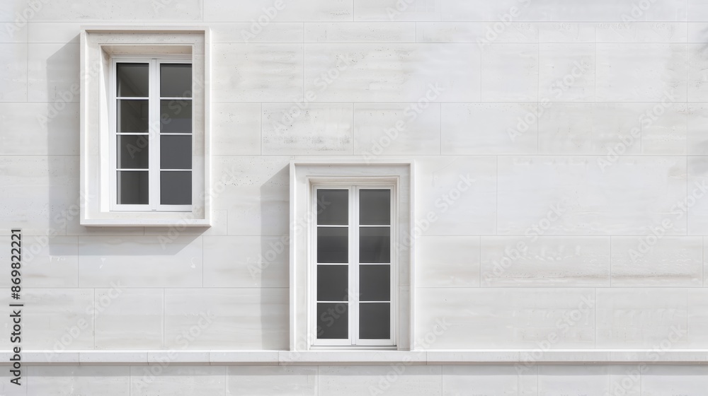 Fototapeta premium Elegant Parisian architecture, modern minimalist building, facing a wall with windows and doors, Haussmannian architecture, ornate moldings