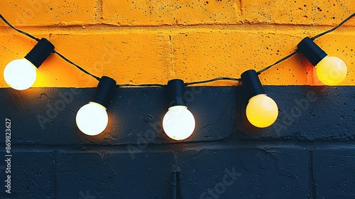   Lights on brick wall, yellow background