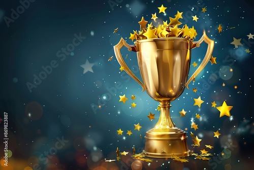 A gold cup with a star on top is surrounded by a bunch of stars, generative ai image.