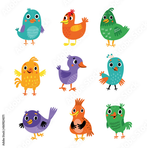 Set of funny and cheerful vector birds