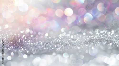 Abstract wallpaper. Shiny diamond glitter background. Holiday snowy pastel bokeh lights.