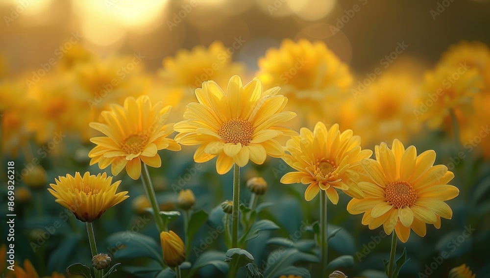 Golden Sunlit Daisies in a Field Golden Sunlit Daisies in a Field