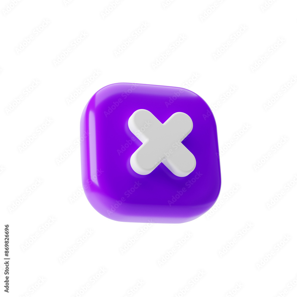 Obraz premium Cancel cross icon isolated transparent background, png. 3d rendering.