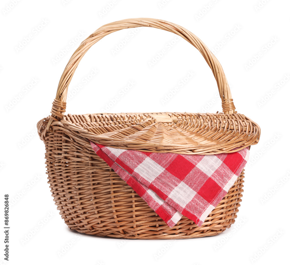 One picnic wicker basket isolated on white One picnic wicker basket isolated on white