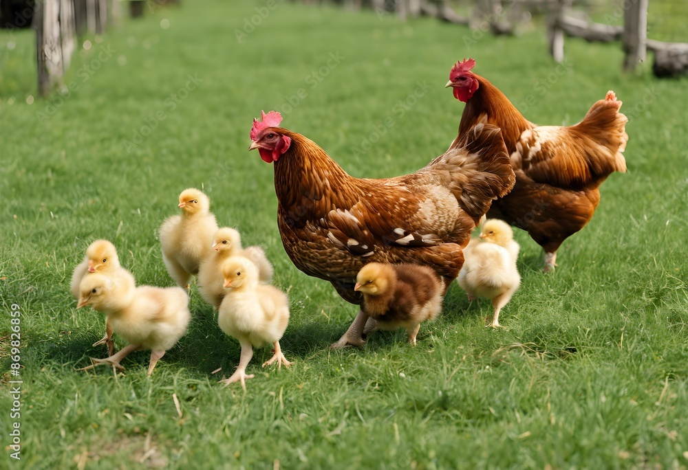 Fototapeta premium Chickens in a field