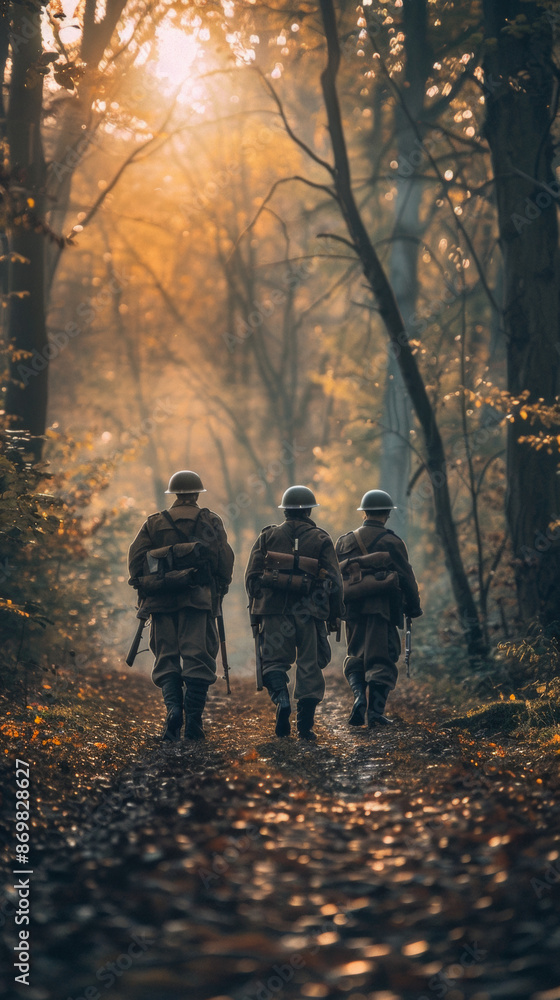 German soldiers leaving to defend another position during World War II, foggy cinematic scene German soldiers leaving to defend another position during World War II, foggy cinematic scene