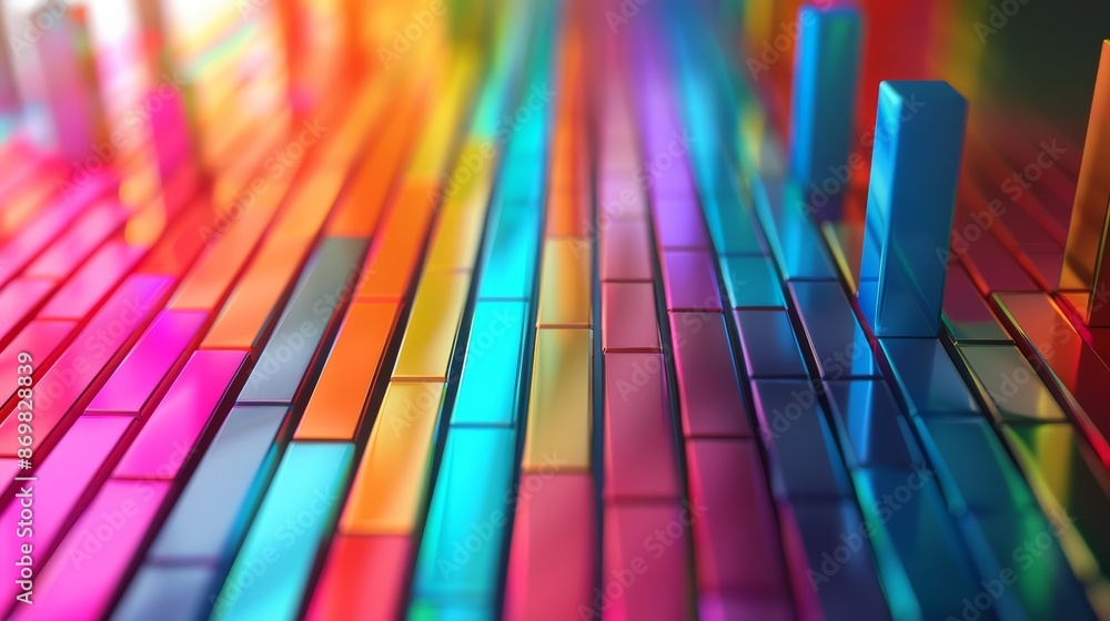 A bar chart with colorful bars steadily increasing from left to right A bar chart with colorful bars steadily increasing from left to right