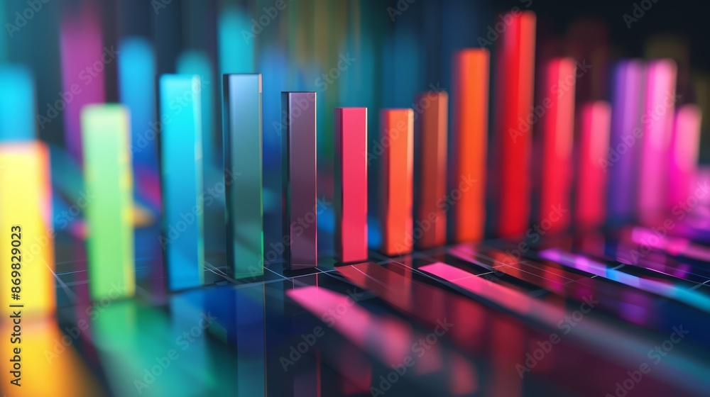 A bar chart with colorful bars steadily increasing from left to right A bar chart with colorful bars steadily increasing from left to right