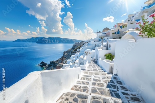 Beautiful view of Santorini island, fantastic building and houses