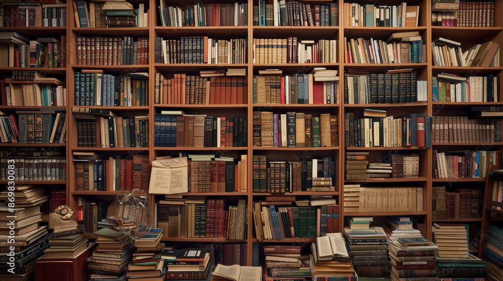 A bookcase filled with a mix of fiction, non-fiction, and reference books A bookcase filled with a mix of fiction, non-fiction, and reference books