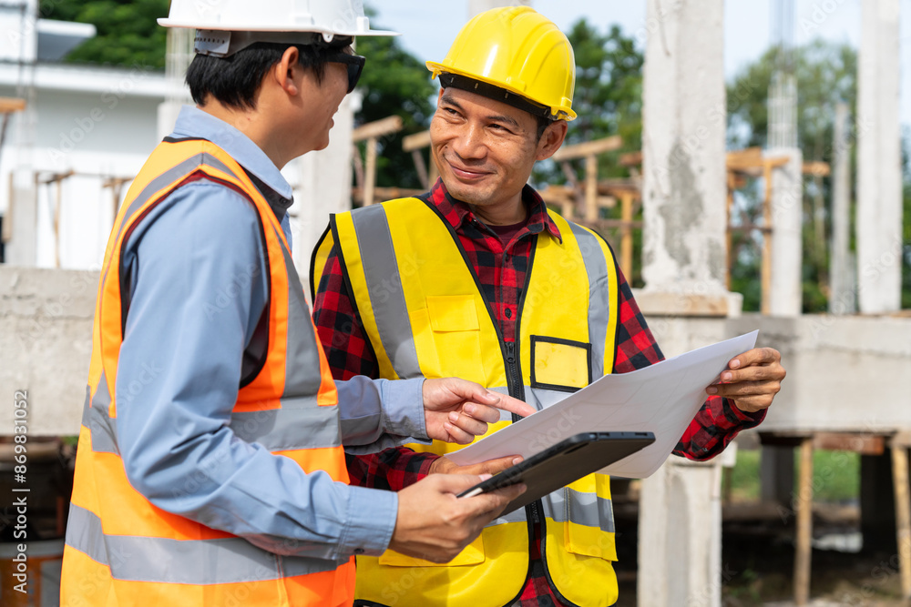 A team of construction engineers talks with managers and construction workers at the construction site. Quality inspection, plans, home and industrial building design projects A team of construction engineers talks with managers and construction workers at the construction site. Quality inspection, plans, home and industrial building design projects