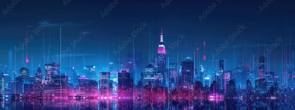 Fototapeta premium city background at night with big data in amiracan Panorama view