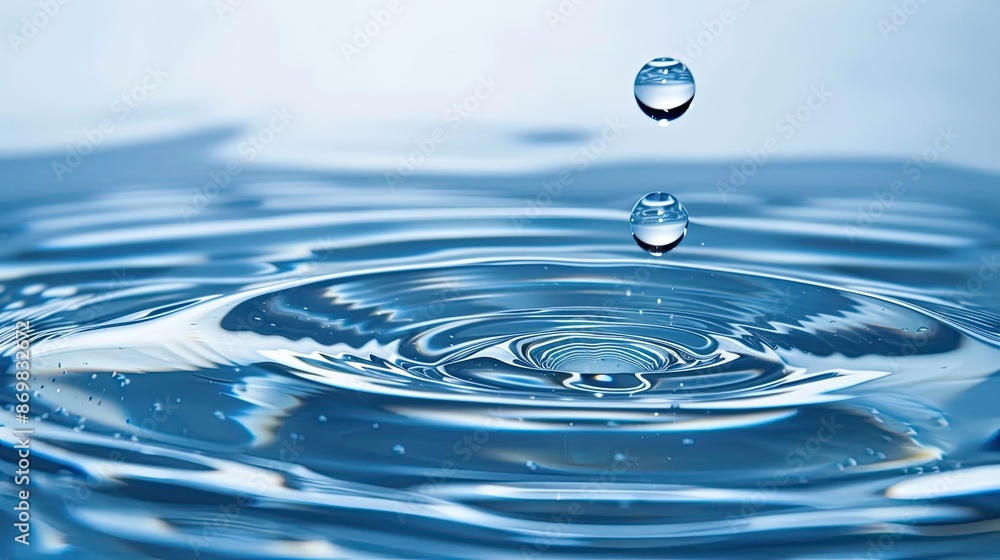 Clear water drops on a blue-white background There are soft waves when exposed to light, giving a refreshing feeling and blurring the softness of the water surface. Clear water drops on a blue-white background There are soft waves when exposed to light, giving a refreshing feeling and blurring the softness of the water surface.