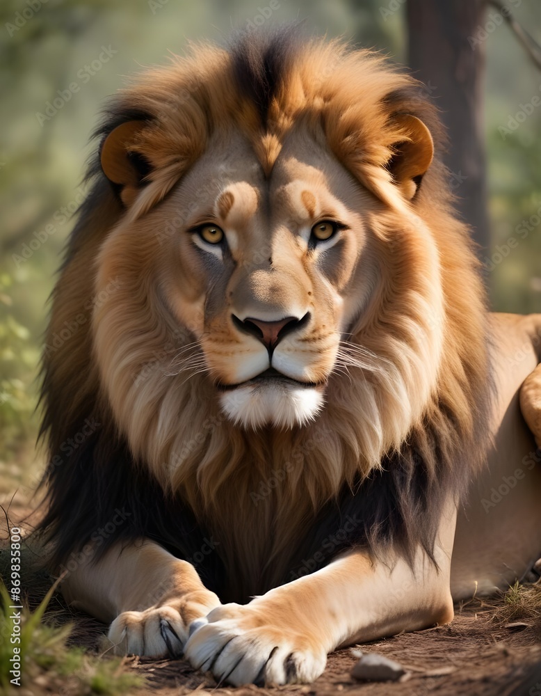 Fototapeta premium In the realm of the forest the lion reigns supreme as the king of beasts and king of the forest
