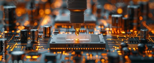 Close Up of Soldering Iron Tip on Circuit Board
