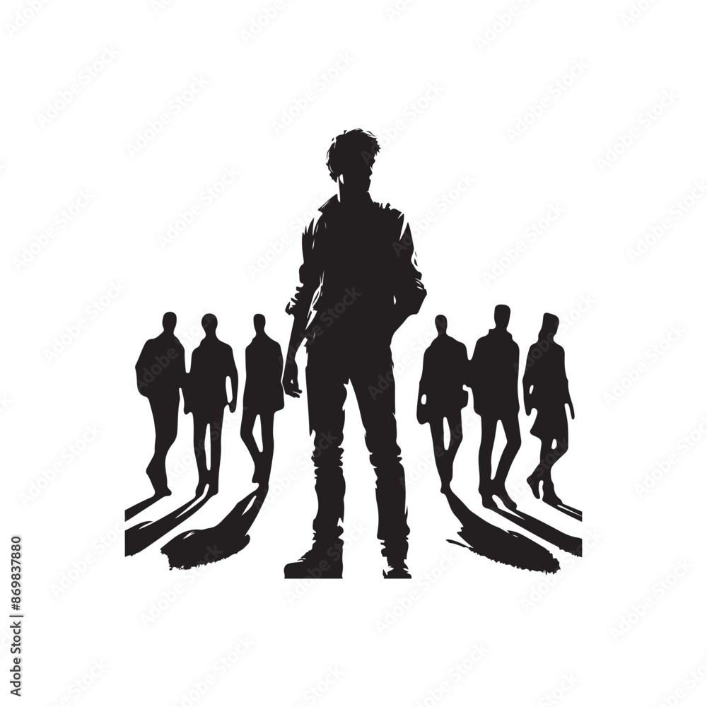 Fototapeta premium Man in jacket standing with hand in his pocket, side view, isolated vector silhouette