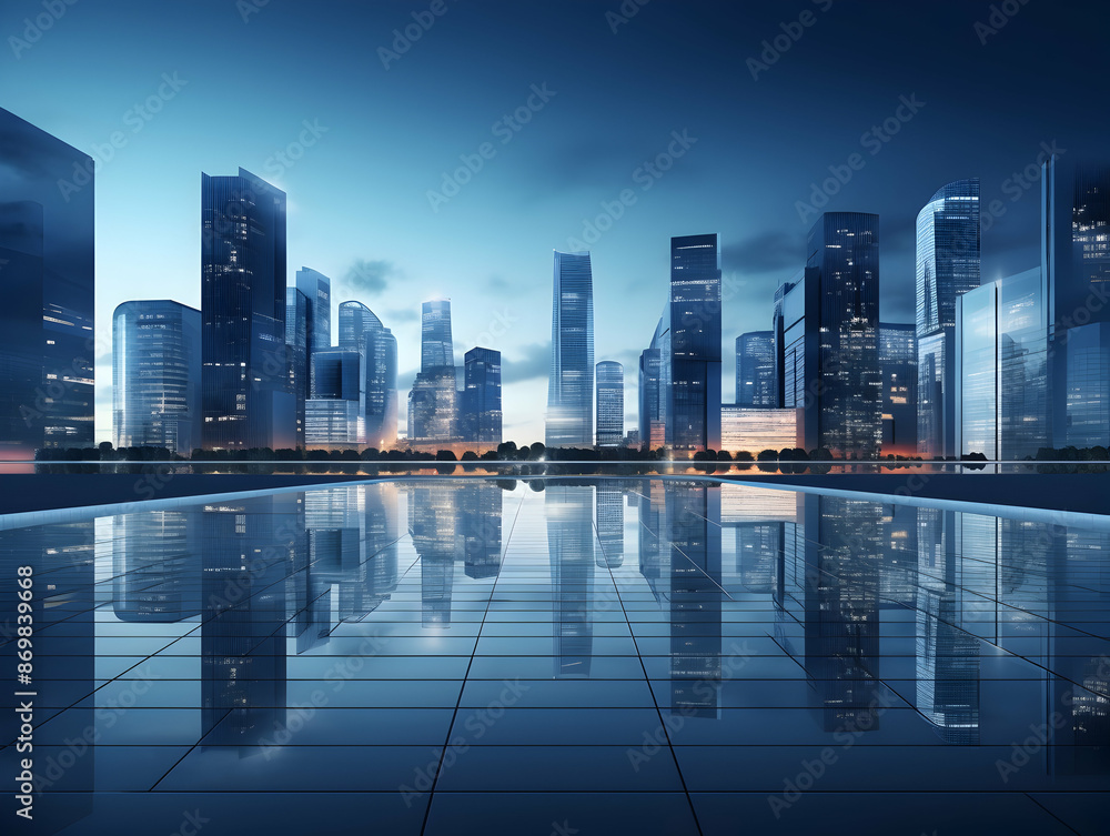 Obraz premium City square and skyline with modern buildings scenery, Aerial view of a business city and commercial area building, high rise building for business environment