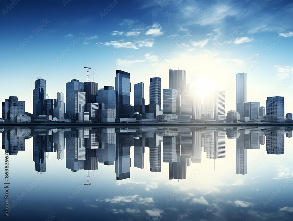 Fototapeta premium City square and skyline with modern buildings scenery, Aerial view of a business city and commercial area building, high rise building for business environment