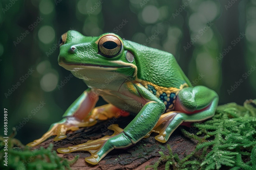 Fototapeta premium American Green Tree Frog, Macro,Left side view