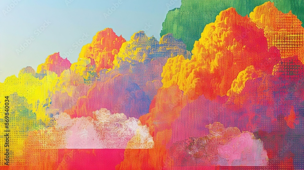Obraz premium A vibrant canvas portraying clouds and mountains against a cerulean backdrop, featuring dual blue skies
