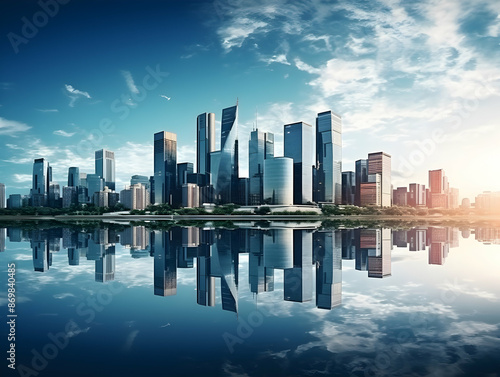 City square and skyline with modern buildings scenery, Aerial view of a business city and commercial area building, high rise building for business environment