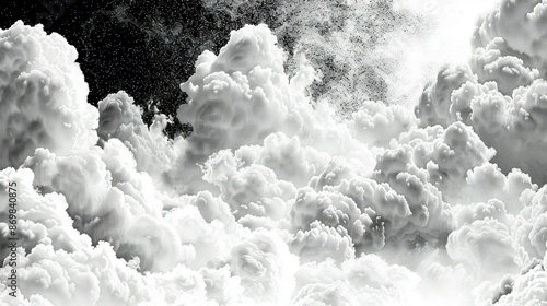  A monochrome image depicting a group of cloud-like shapes with what appears to be smoke emanating from them