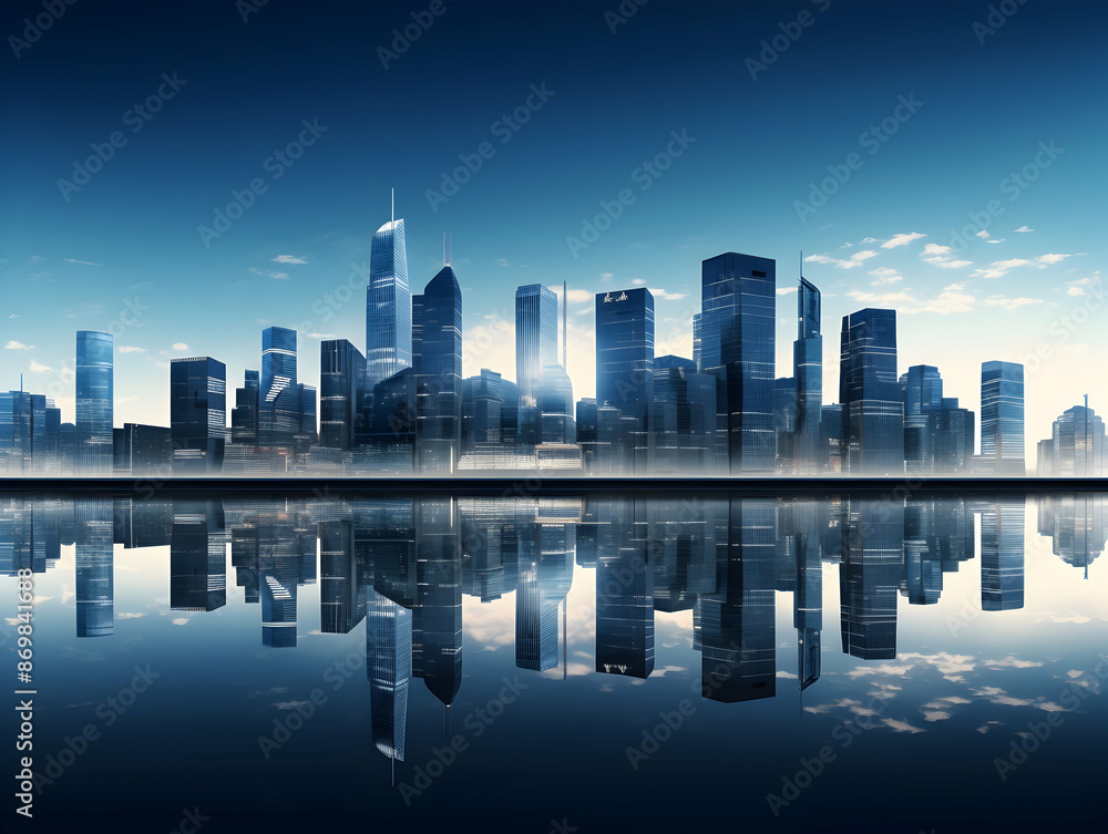 Obraz premium City square and skyline with modern buildings scenery, Aerial view of a business city and commercial area building, high rise building for business environment