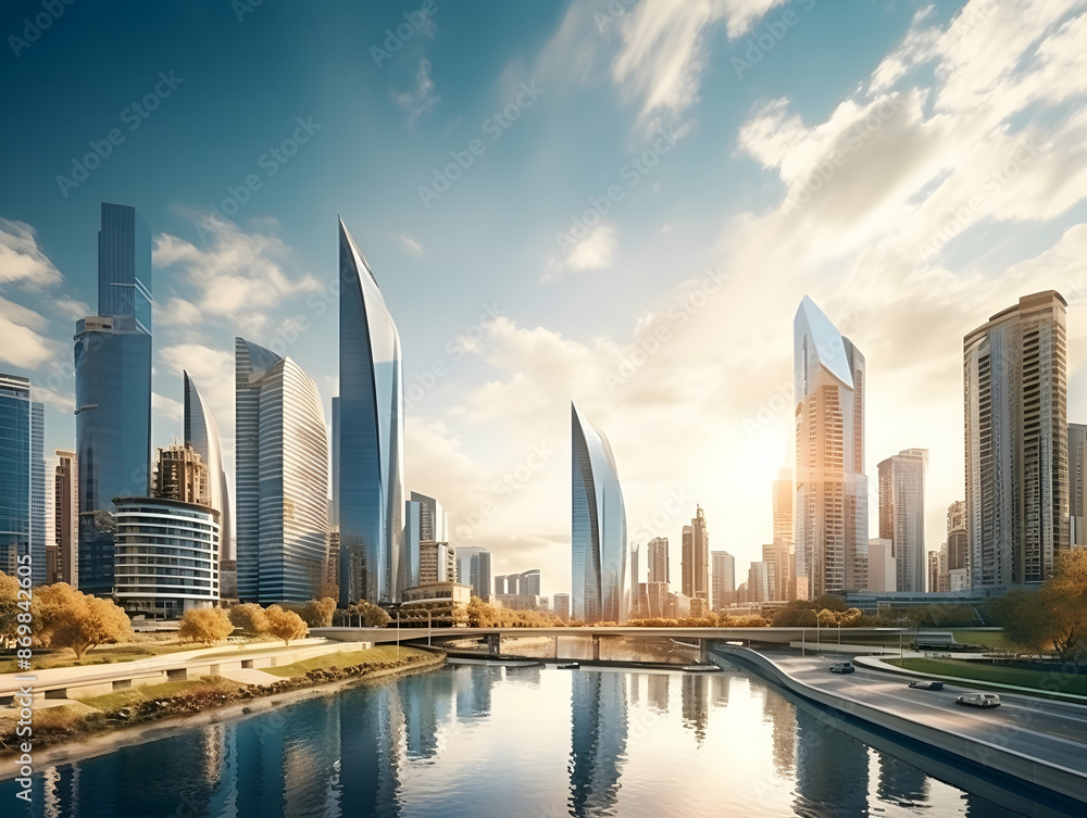 City square and skyline with modern buildings scenery, Aerial view of a business city and commercial area building, high rise building for business environment City square and skyline with modern buildings scenery, Aerial view of a business city and commercial area building, high rise building for business environment