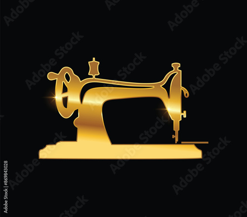 Golden Sewing Machine Logo Vector Illustration